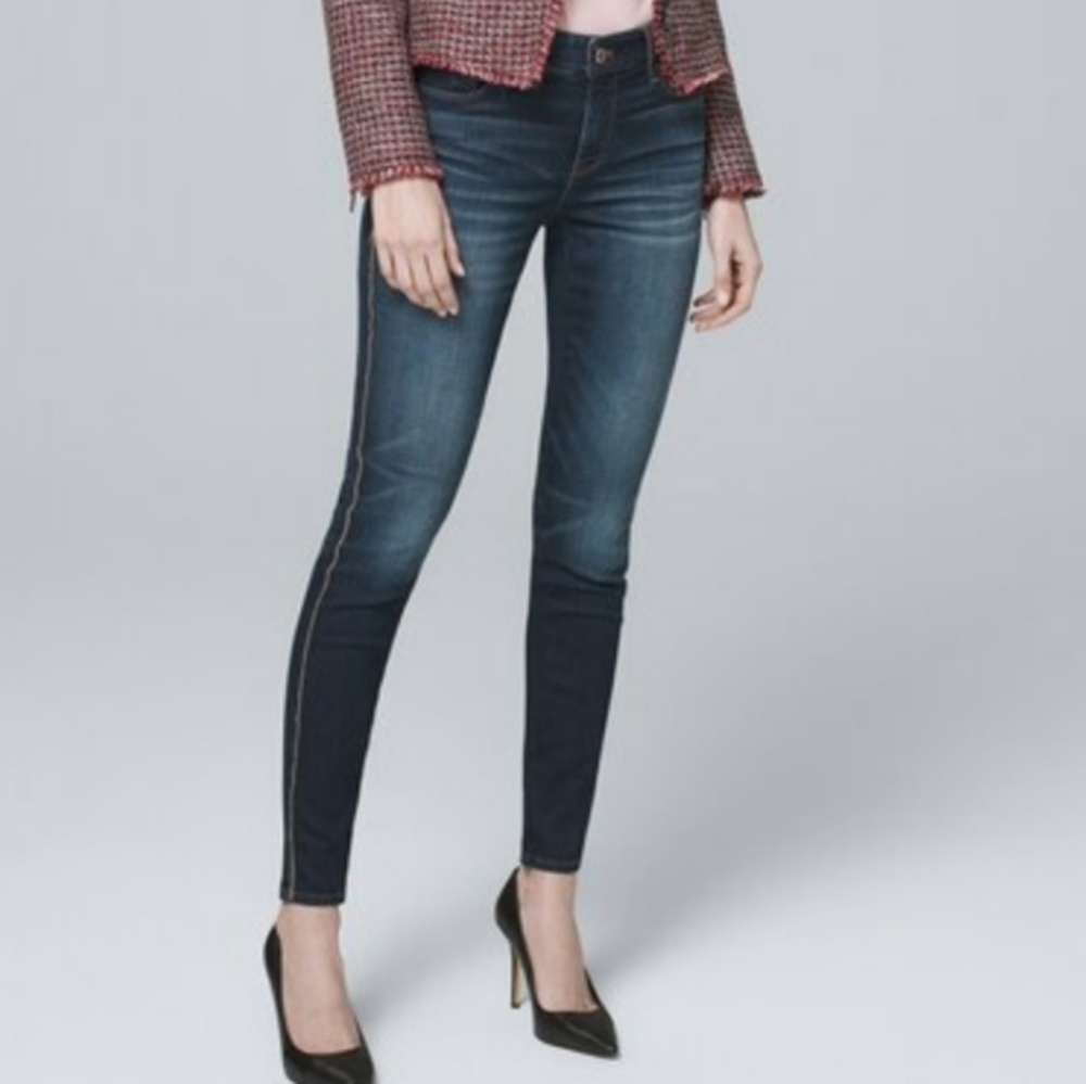 WHBM Skinny Anke Mid Rise Tuxedo Stripe Je…